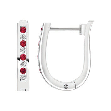 White Gold Ruby And Diamond Huggies