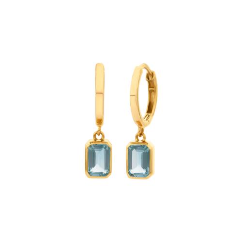 9ct Yellow Gold Huggies With Bezel Set Blue Topaz Drops