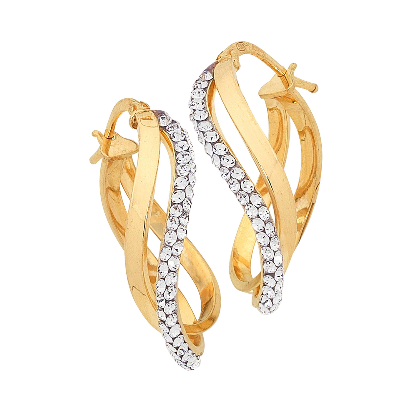 9ct Gold Silver Filled Double Twist Hoop Earrings Set With Crystals