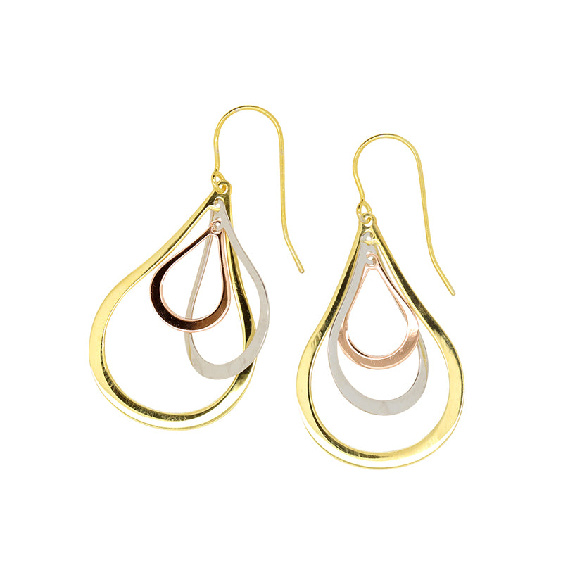 9Ct Tri Gold Silver Filled Tear Drop Earrings