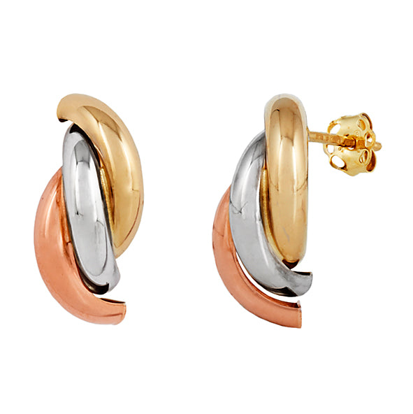 9ct Tri Tone Gold Twist Stud Earrings