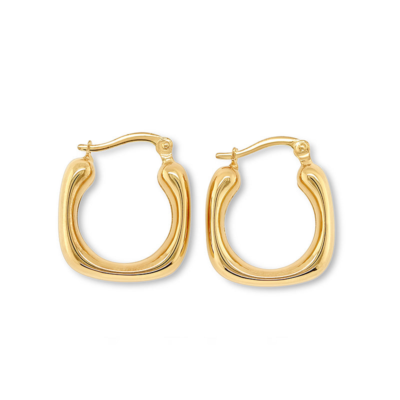 9Ct Yellow Gold Bonded On Silver Square Shaped Hoop Earrings
