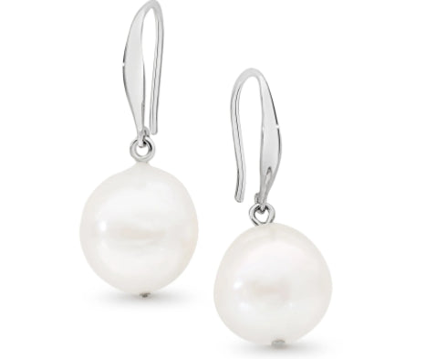 Sterling Silver Hook Earrings With 12Mm Baroque Pearls