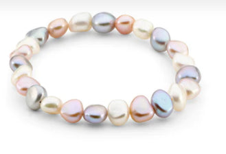 Keshi Freshwater Pearl Bracelet Elastic White/Grey/Pink