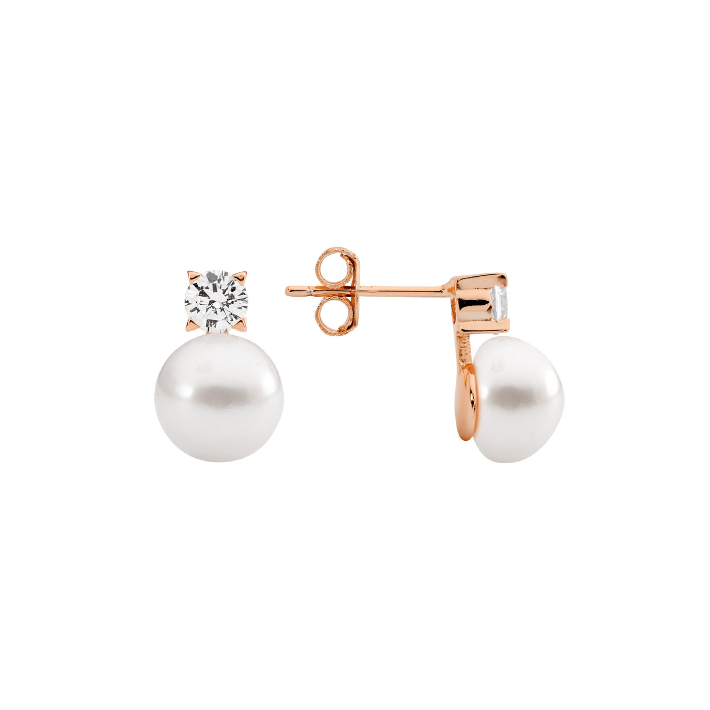 Sterling Silver Rose Gold Plated Freshwater Pearl Earrings With A CZ