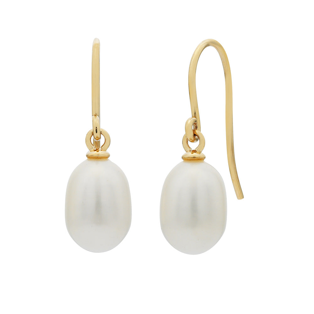 9Ct Yellow Gold Drop Pearl Earrings