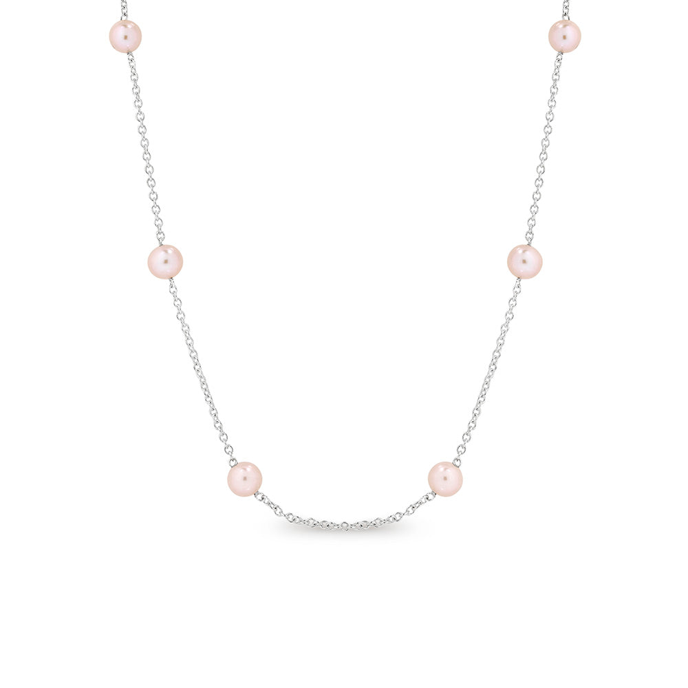 Sterling Silver Cable Chain With Pink Freshwater Pearls