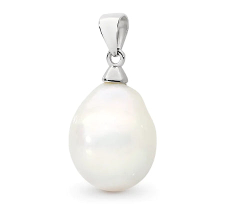 Sterling Silver And White Baroque Shaped Freshwater Pearl Pendant