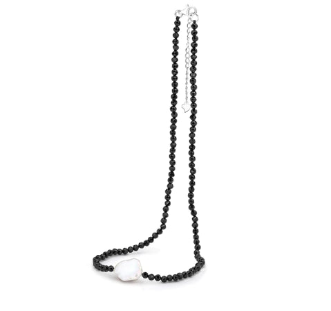 Black Spinel and white keishi pearl necklace