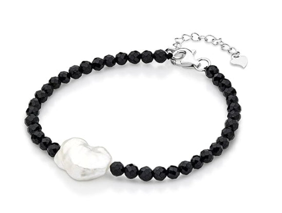 Black Spinel And White Keishi Pearl Bracelet