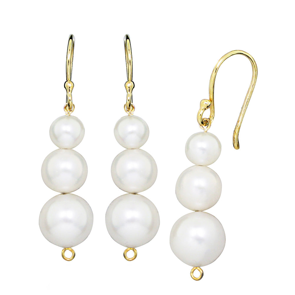 9Ct Yellow Gold Hook Earrings With Triple Freshwater Pearls