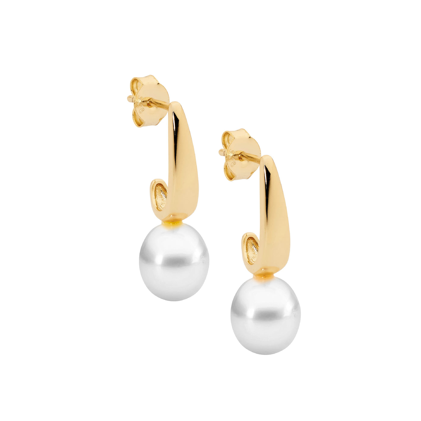 Ellani Sterling Silver Yellow Gold Plated Pearl Drop Earrings