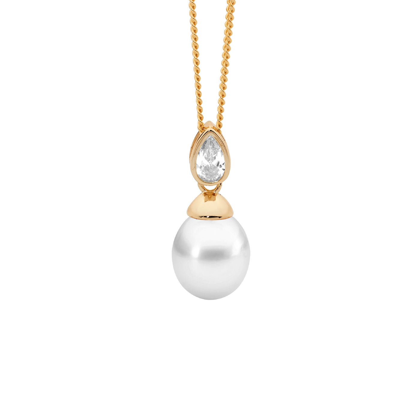 Ellani Sterling Silver Yellow Gold Plate Pearl And Cz Pendant