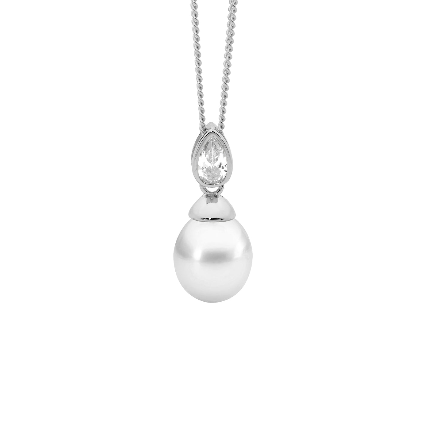 Ellani Sterling Silver Pearl And Cz Pendant