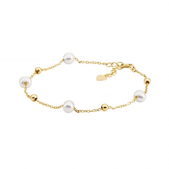 Ladies Ellani Sterling Silver Yellow Gold Plated Pearl Bracelet B234g