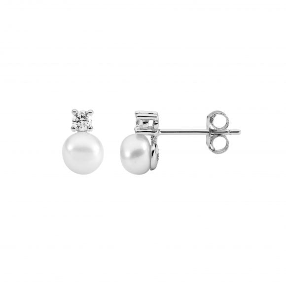 Ladies Ellani Pearl And Cz Stud Earrings E634S