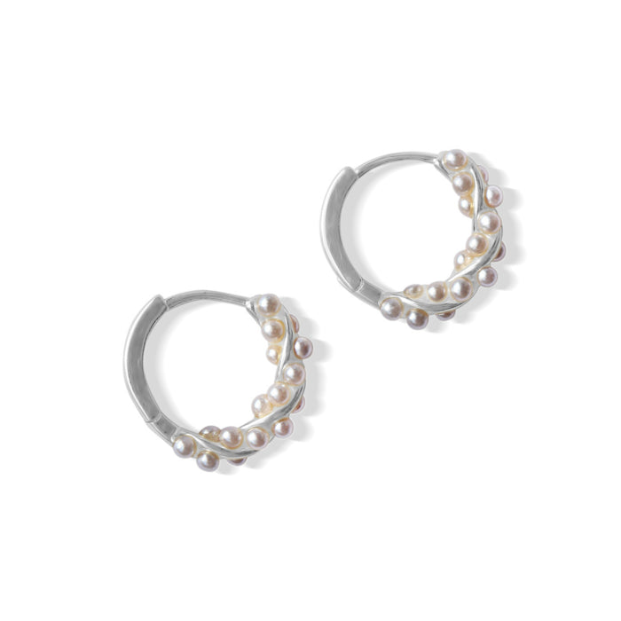 Silver Perle Twisted Pearl Petite Hoop Earring