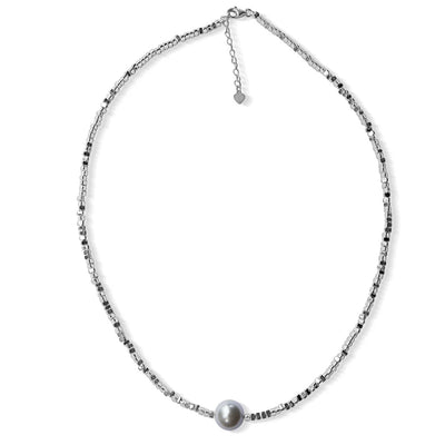 Silver Perle Silver Hematite & Fresh Water Pearl Necklace