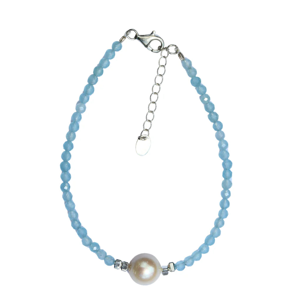Silver Perle Aquamarine & Fresh Water Pearl Bracelet