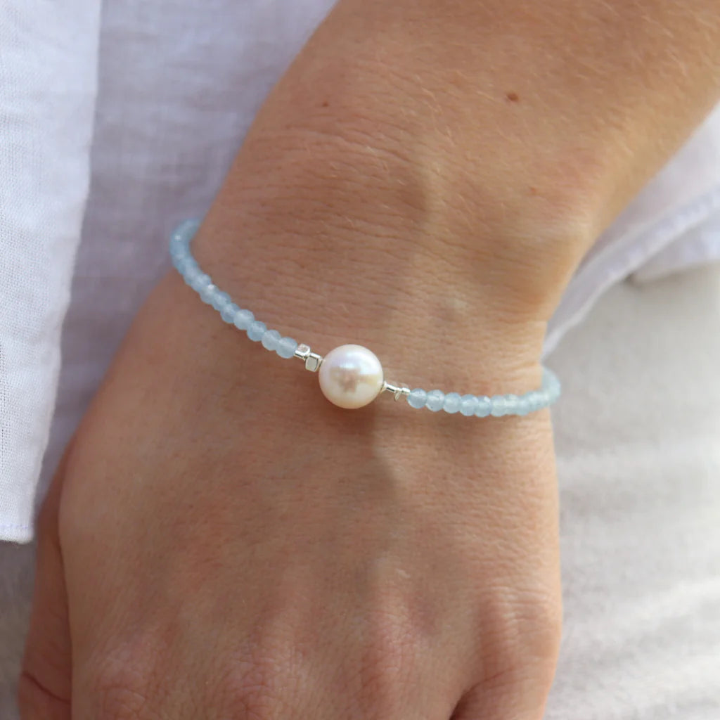 Silver Perle Aquamarine & Fresh Water Pearl Bracelet