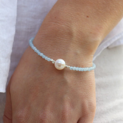 Silver Perle Aquamarine & Fresh Water Pearl Bracelet