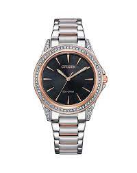 Ladies Citizen Rose Gold Two Tone Crystal Set Eco Drive Watch