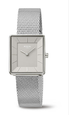 Ladies Titanium Boccia Square Faced Watch With Mesh Strap