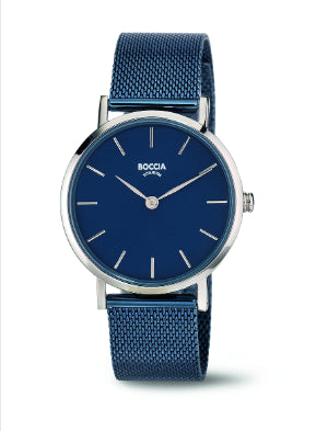 Ladies Boccia Titanium Navy Blue Mesh Strap Watch