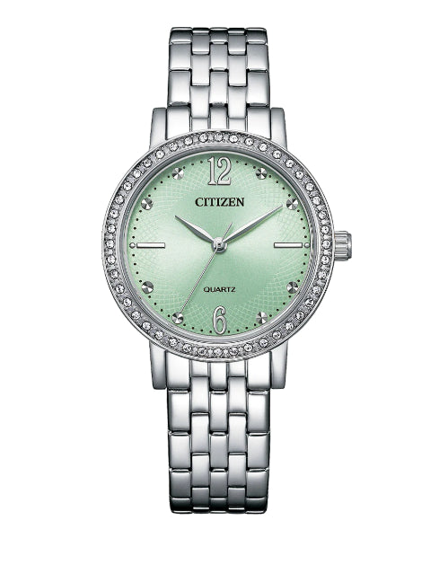 Ladies Citizen Analogue Watch With Turquoise Green And Crystal Set Dial