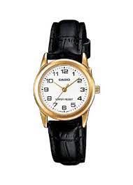 Ladie Gold Casio Analogue With Black Leather Strap