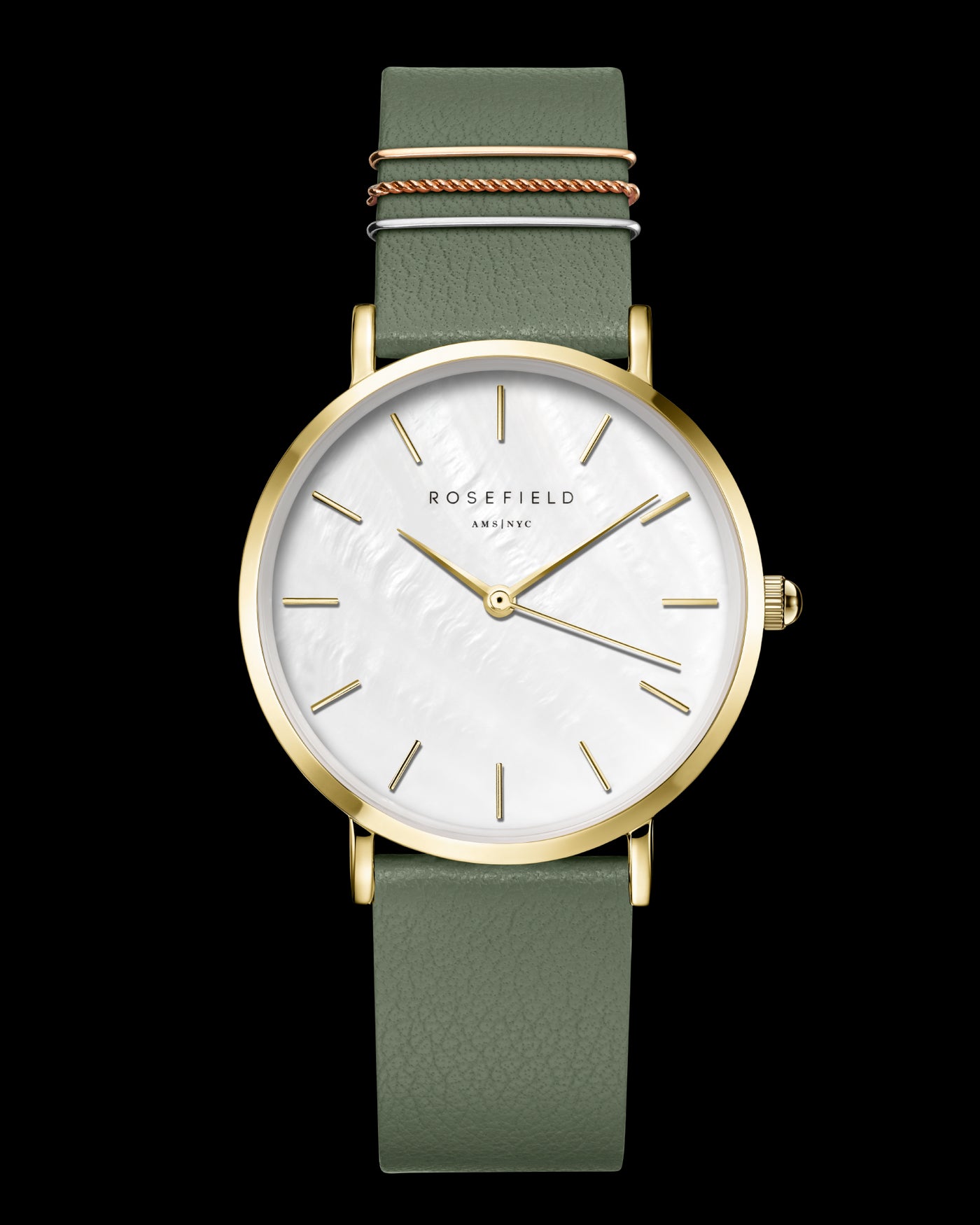 Ladies Rosefield Watch With Green Leather Strap