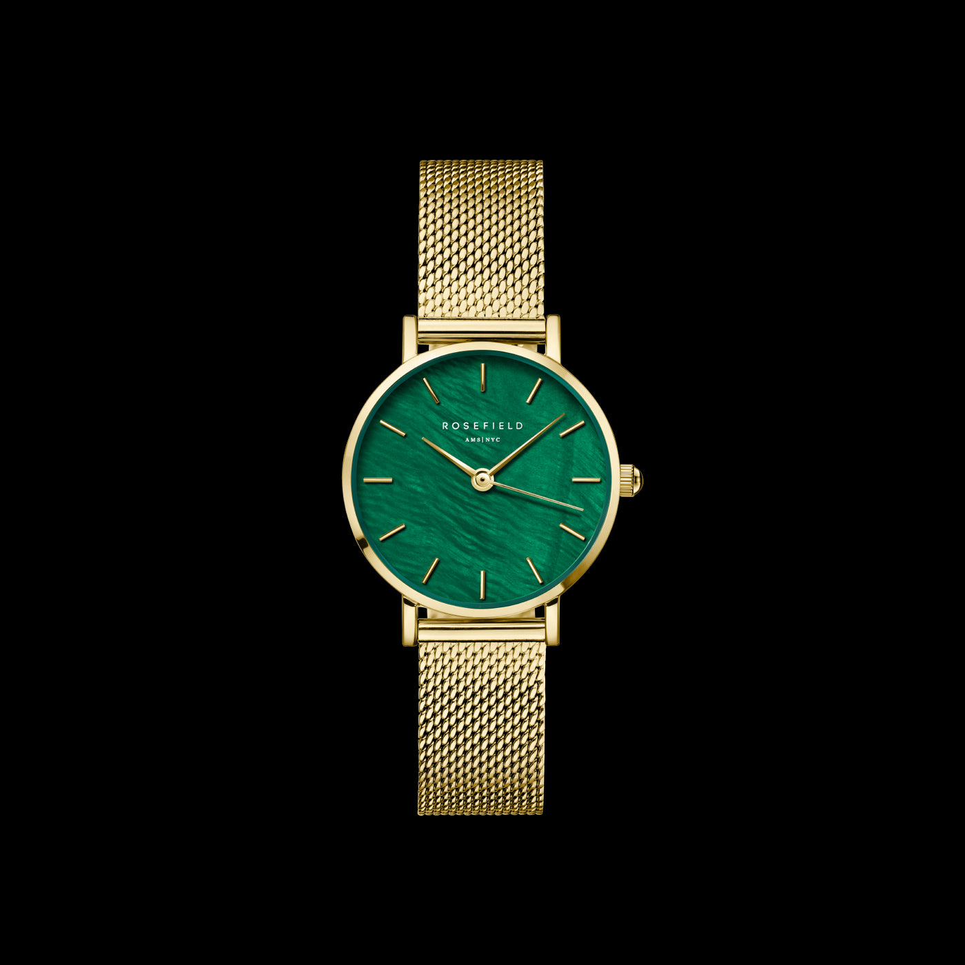Ladies Yellow Gold Mesh With Green Dial Rosefield Watch