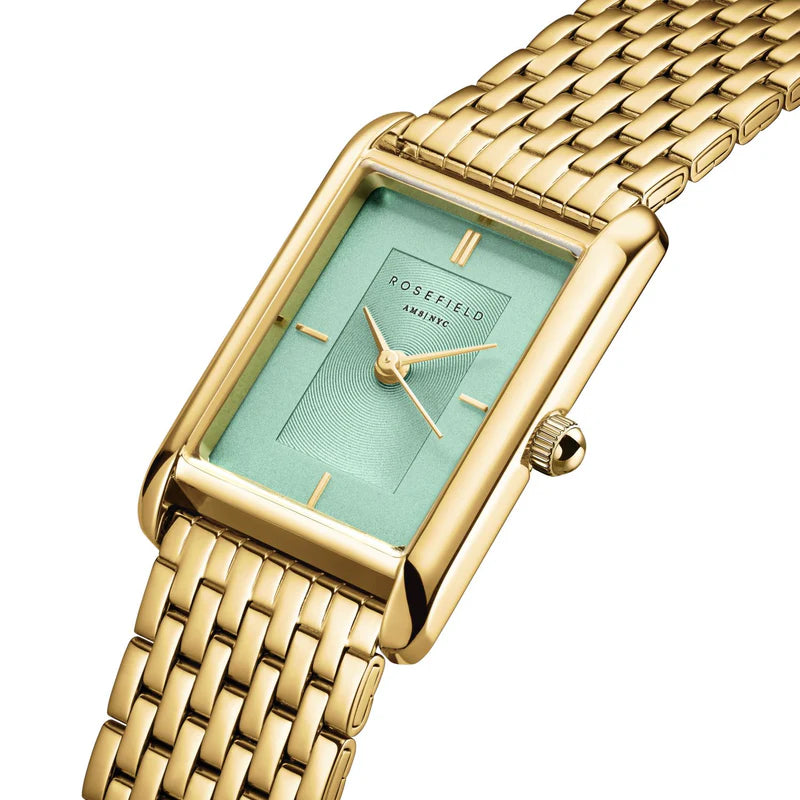 Ladies Yellow Gold Rosefield Watch With Pale Green Dial