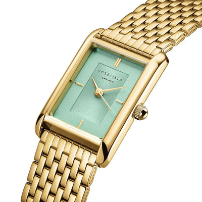 Ladies Yellow Gold Rosefield Watch With Pale Green Dial