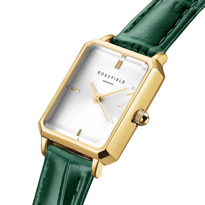 Yellow Gold Rosefield Watch With Green Strap