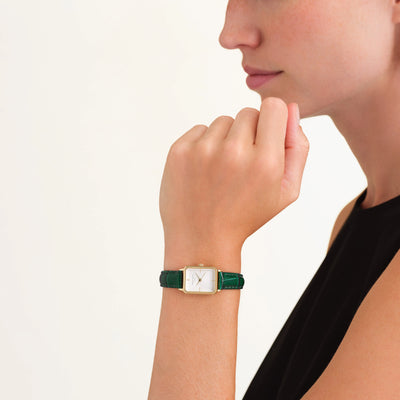 Yellow Gold Rosefield Watch With Green Strap