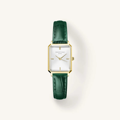 Yellow Gold Rosefield Watch With Green Strap
