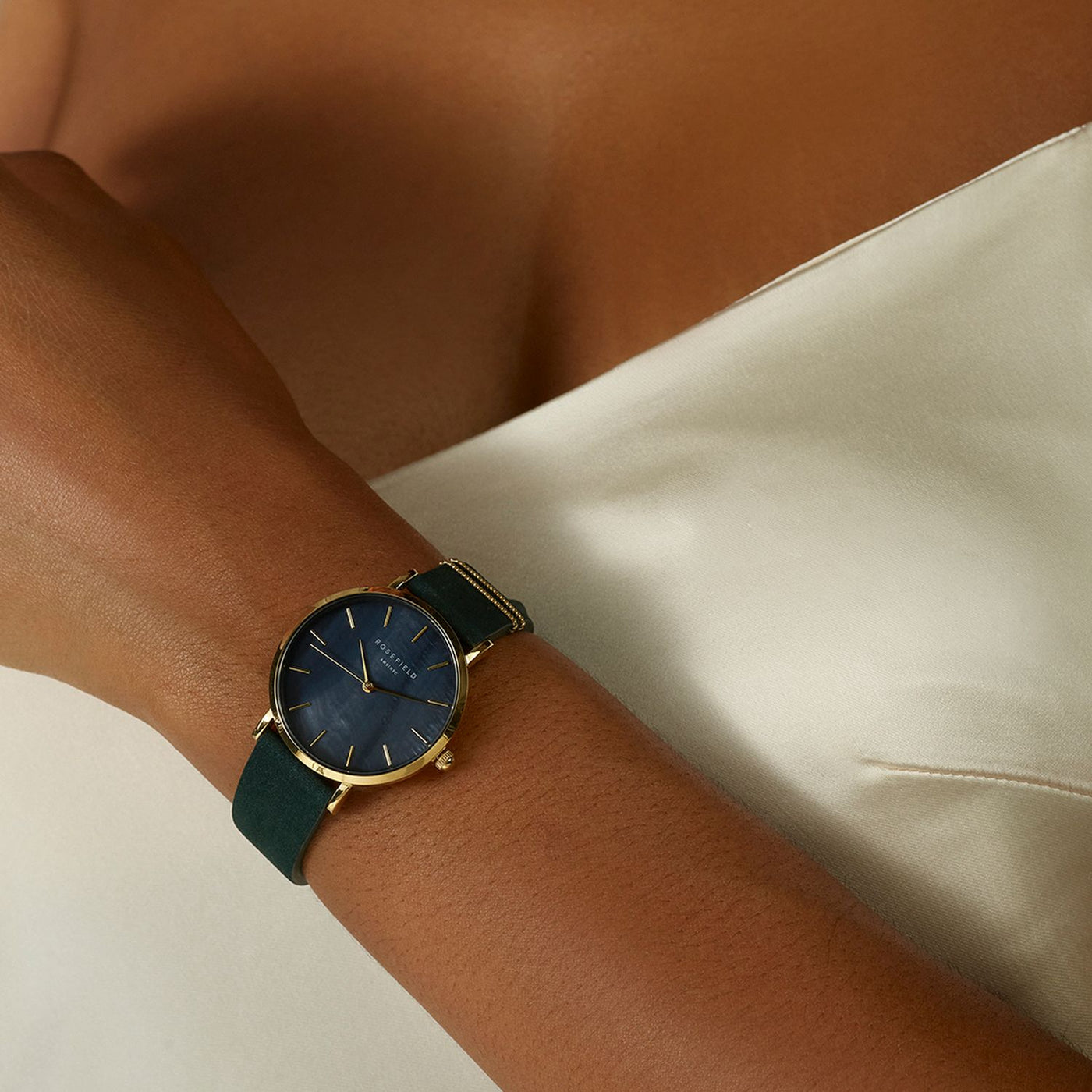 Ladies Rosefiled Yellow Gold With A Green Strap Watch