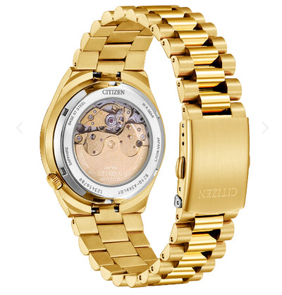 Mens Citizen Automatic Rose Gold With Red Face