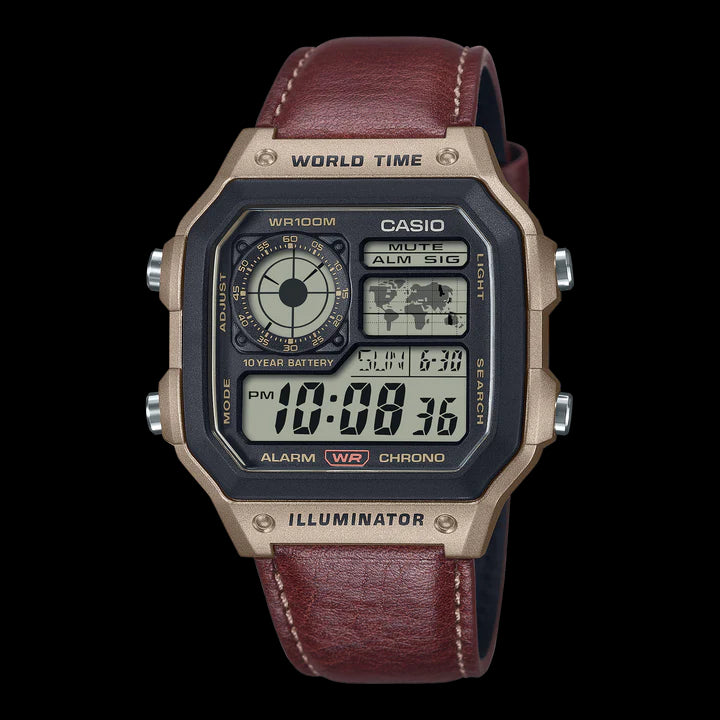 Mens Casio Digital With Leather Strap AE1200WHL-5A