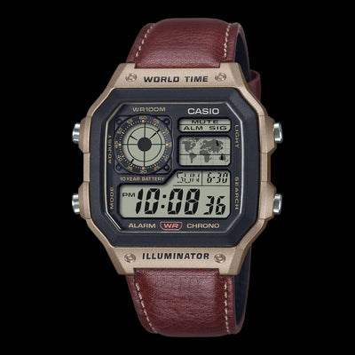 Mens Casio Digital With Leather Strap AE1200WHL-5A