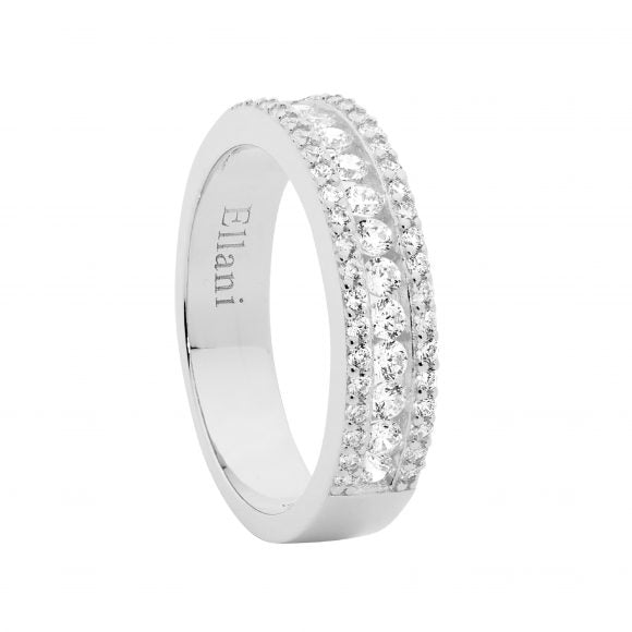 Sterling Silver Cubic Zirconia Ring With Channel Set Centre Row