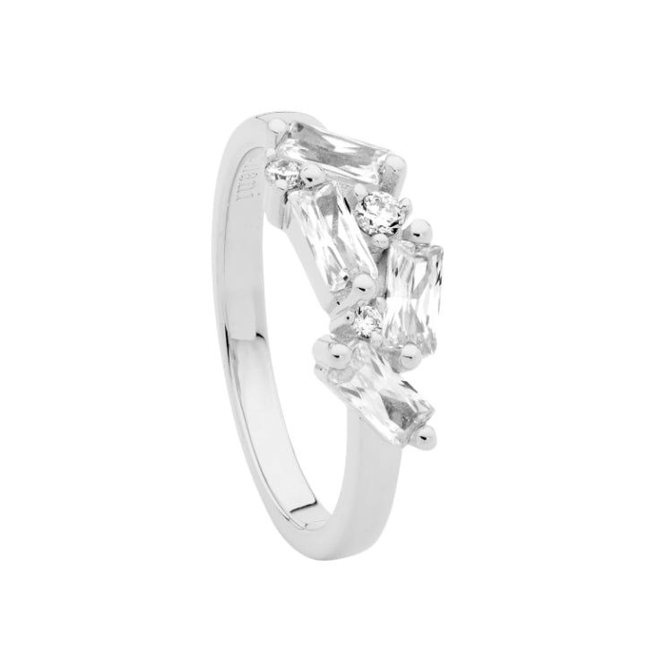 Sterling Silver Round And Baguette Cubic Zirconia Ring