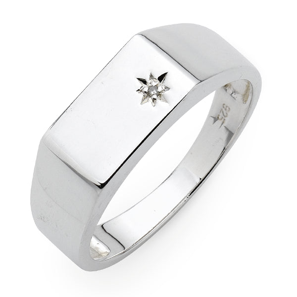 Sterling Silver Mens Ring Set With A Diamond