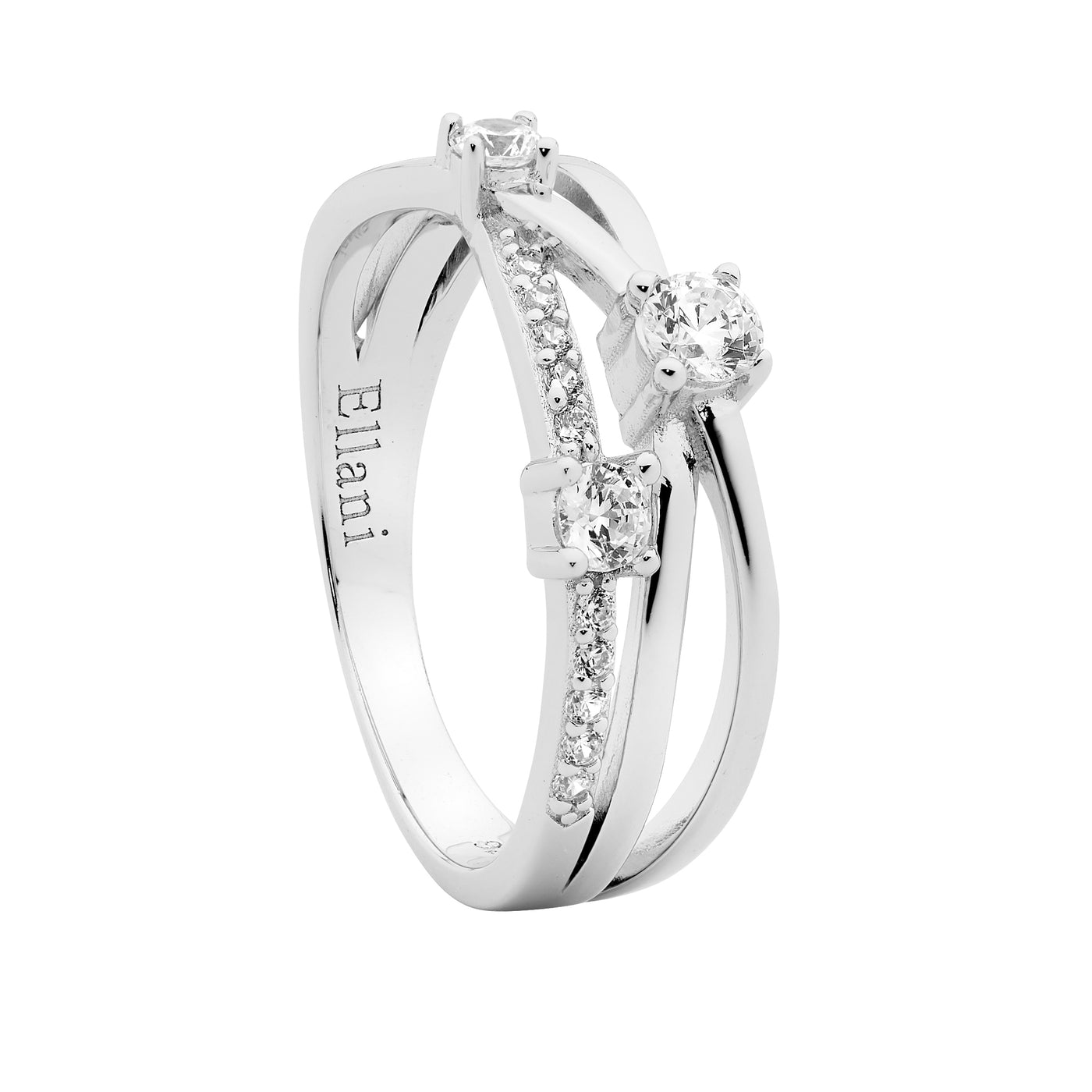 Ellani Sterling Silver Cz Cross Over Ring