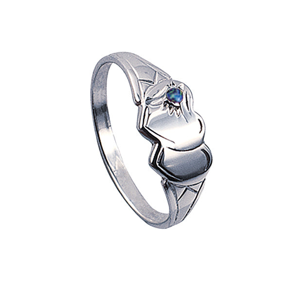 Sterling Silver Blue Stone Double Heart Signet Ring