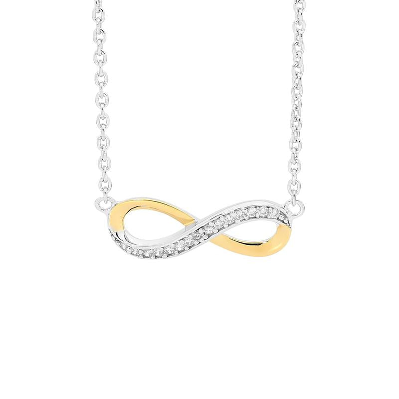 Ellani Sterling Silver Yellow Gold Plated Infinity Cubic Zirconia Pendant