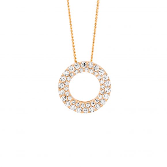 Rose Gold Plated Sterling Silver Double Row Cubic Zirconia Circle Pendant