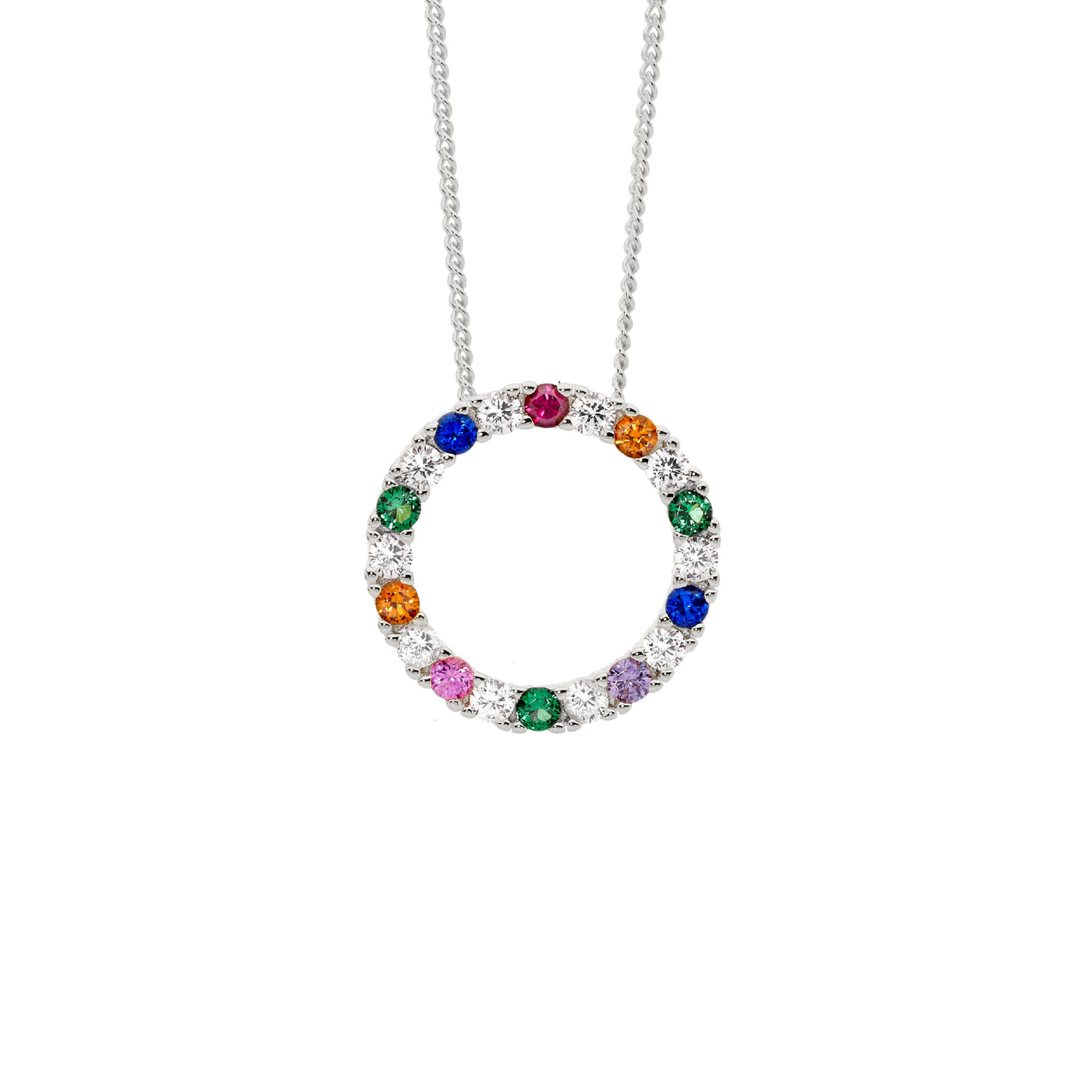 Sterling Silver Multi Coloured Cubic Zirconia Circle Pendant