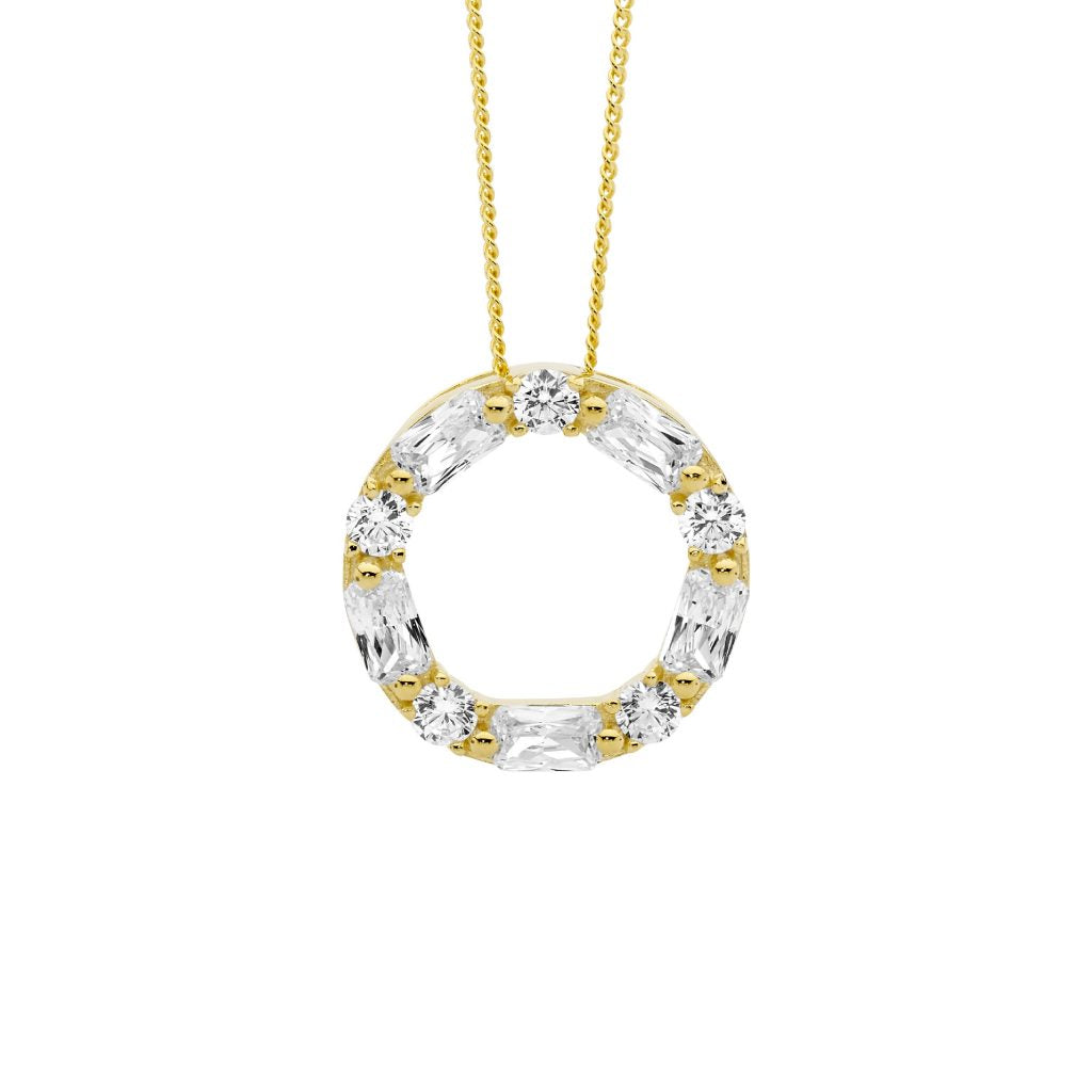 Sterling Silver Gold Plated Cubic Zirconia Circle Pendant 19mm